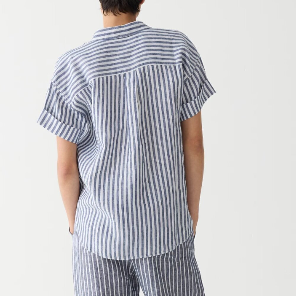 J.Crew Capitaine Linen Shirt Blue Stripe Baird McNutt Irish L - Picture 4 of 4